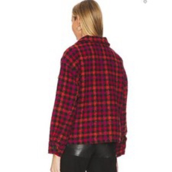 Sanctuary The Shacket Roller Plaid Jacket Button Red Pink Black Large Revolve - Picture 2 of 9